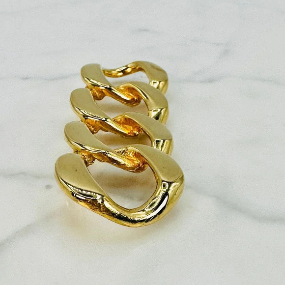 Vintage Curb Link Bar Brooch Chunky Statement Gold-tone 80s 90s Estate - Picture 4 of 9
